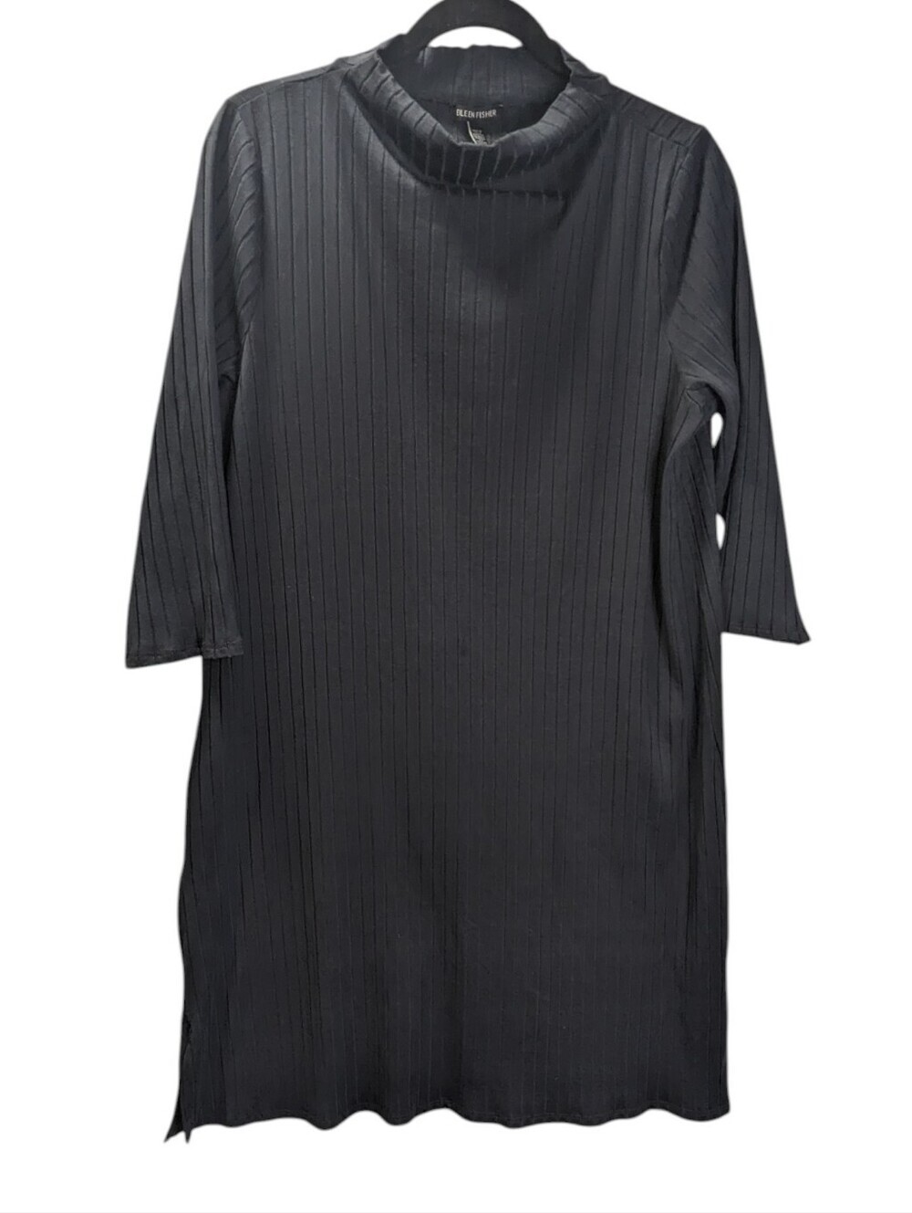 Eileen Fisher Black Ribbed Funnel Neck Long-Sleeve Cowl Neck Dress Size XL - Picture 4 of 10